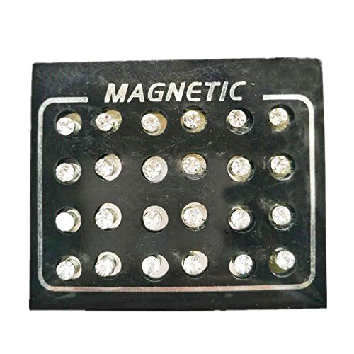 FHJEWE 24pieces Magnetic Stud Earring Rhinestone Clip on Magnet Ear Studs Mens Womens Fake Earrings Plug Lot(4mm, white)