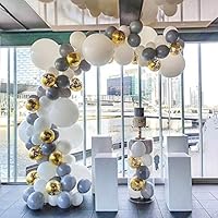 XmasExp Balloon Arch & Garland Kit - 92 White, Gray & Golden Large Latex Balloons, Glue Dots & 16ft Decorating Strip for Wedding, Boy Baby Shower, Graduation, Anniversary & Party Decorations