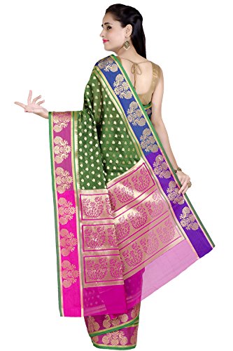 Chandrakala Women's Green Cotton Silk Banarasi Saree,Free Size(1251GRE) - Thumbnail 2