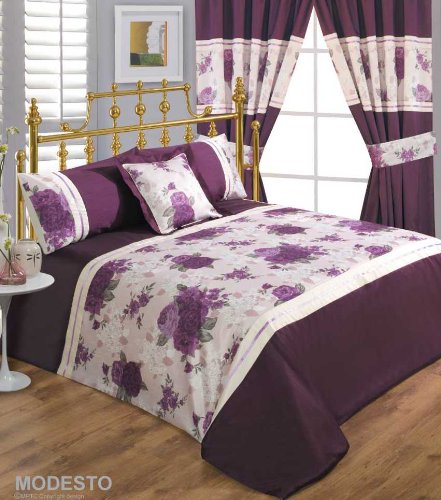 66 X 72 Floral Modesto Aubergine Purple Plum Luxury Printed