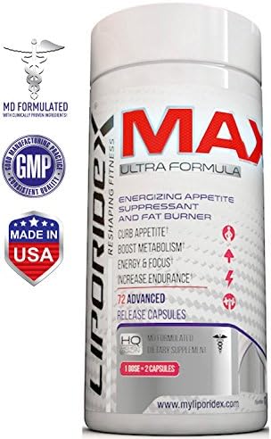 Liporidex MAX2 Weight Loss Supplement - Ultra Formula Thermogenic Fat Burner Metabolism Booster &amp; Appetite Suppressant - The easy way to lose weight fast and increase energy - 72 diet pills