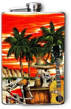 FD150 - Skeletons on Beach Decorated 8oz. Stainless Steel Flask