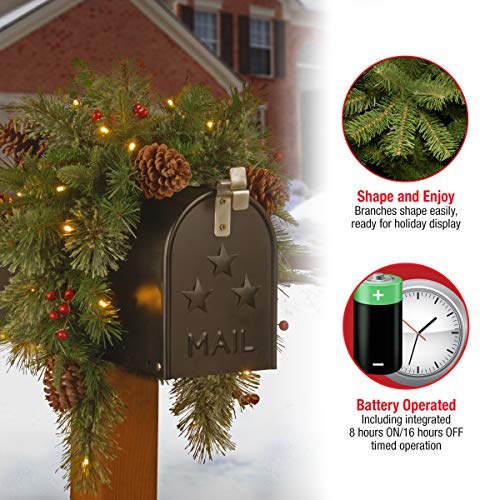 National Tree Company Prelit Artificial Christmas Mail Box Swag Flocked with Mixed Decorations