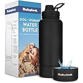 Dog Water Bottle for Dog Lovers - 32 oz Stainless Steel Double Wall Insulated Water Bottle with 8 oz Detachable Bowl on Bottom for Doggy Mom & Dad for Hiking, Walks, Travel - Black