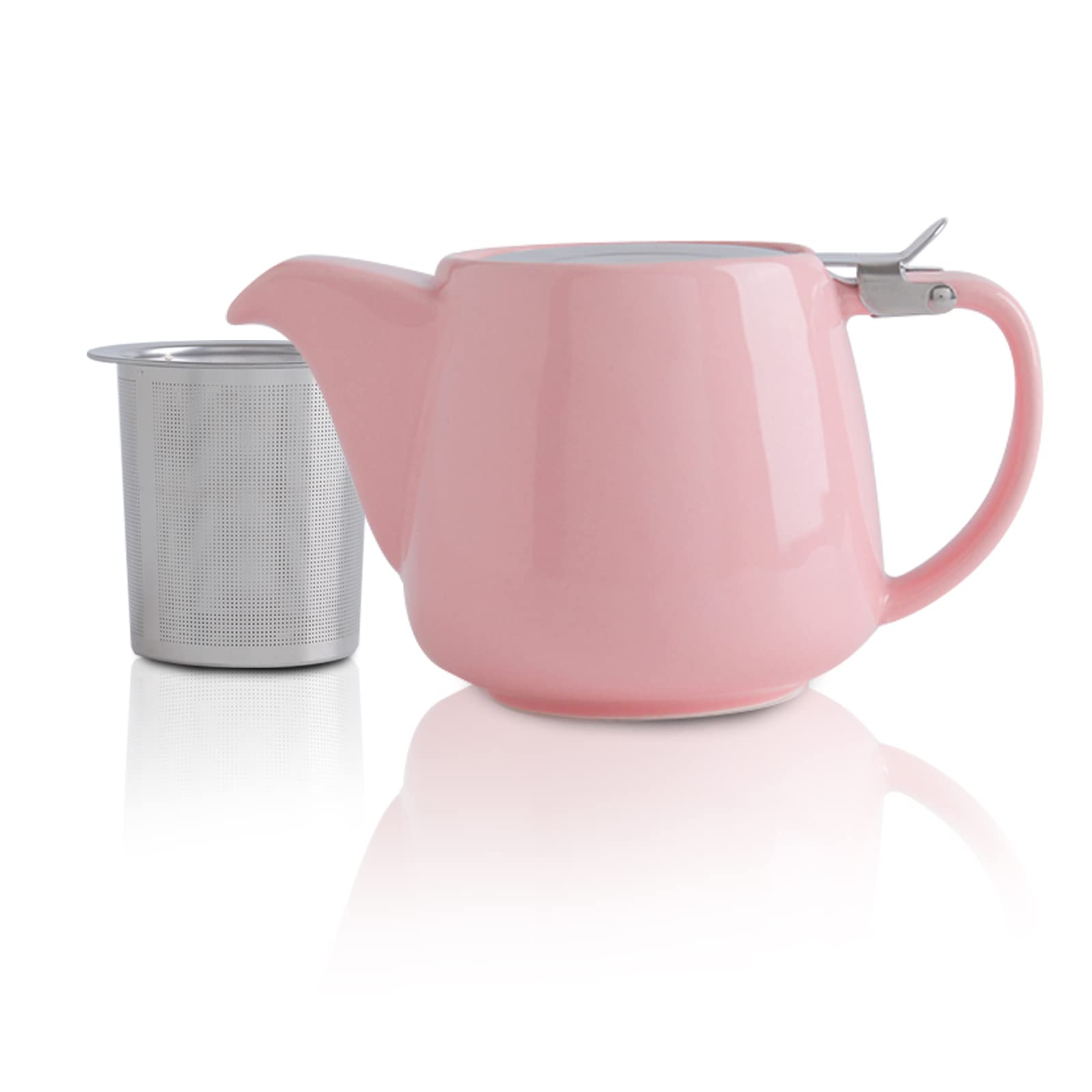 VIVILINEN Porcelain Teapot with SLS Lids and Removable Infuser, 550ml/18.6oz Ceramic Stump Teapot for Blooming & Loose Leaf Tea Pink