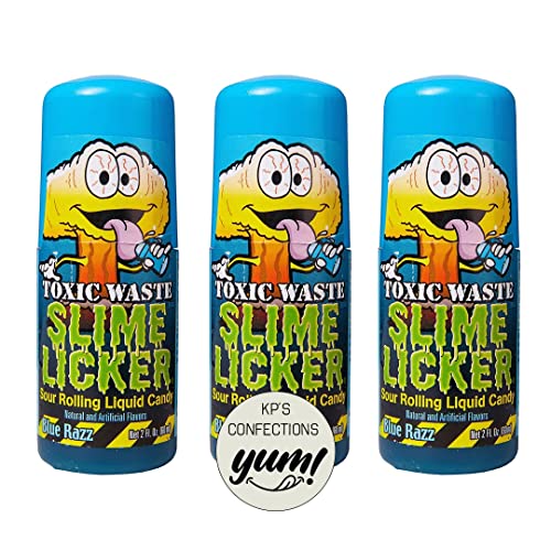 Slime Licker 3Pack of Sour Rolling Liquid Candy 3 Blue Razz Flavors 2 ounces each Bottle