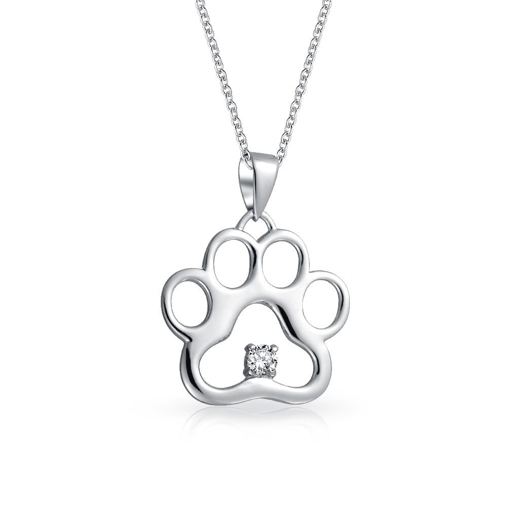 Bling Jewelry Animal Pet CZ Accent Cat Puppy Kitten Dog Paw Print Pendant Necklace For Women Teen .925 Sterling Silver โ image 1