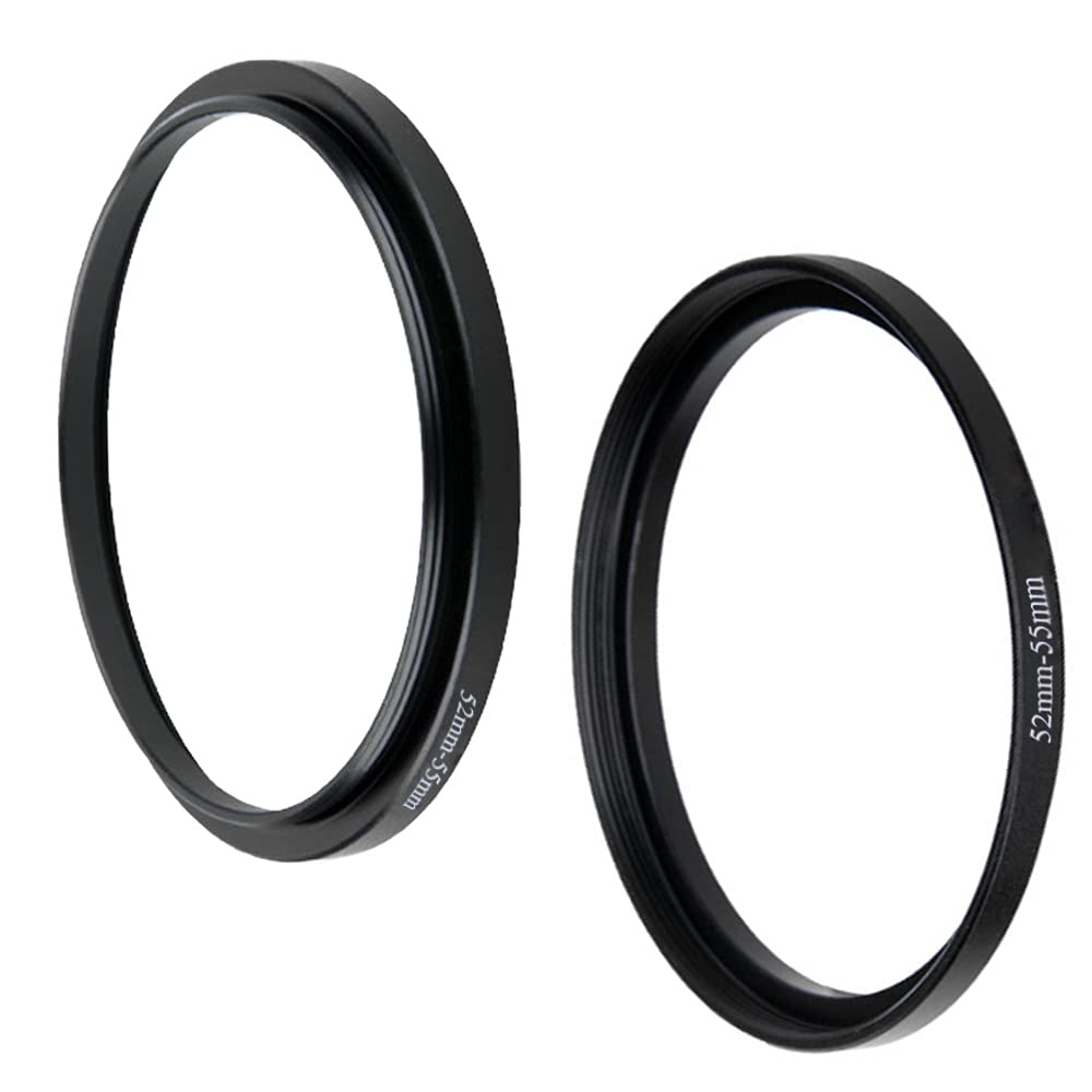 52-55mm Step Up Ring(52mm Lens to 55mm Filter, Hood,Lens Converter and Other Accessories) (2 Packs), Fire Rock 52-55 Aerometal Camera Lens Filter Adapter Ring