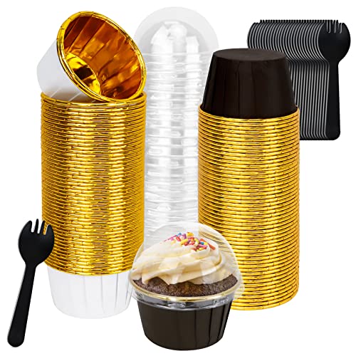Foil Cupcake Liners with Lids 100 Pack, Muffin Cupcake Cups, Mini