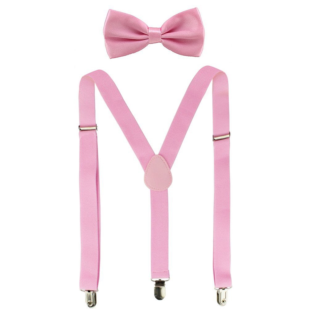 Photo 1 of Suspenders For Men,Women Adjustable Suspends Bow Tie Set Solid Color Y Shape (Pink)