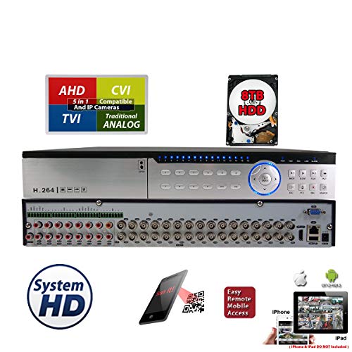 Evertech 32Ch DVR with 8TB Hard Drive H.264 High-Definition Hybrid TVI AHD CVI Analog Home Office CCTV Security Digital Video Recorder w/8TB HDD Installed and Pre-Configured