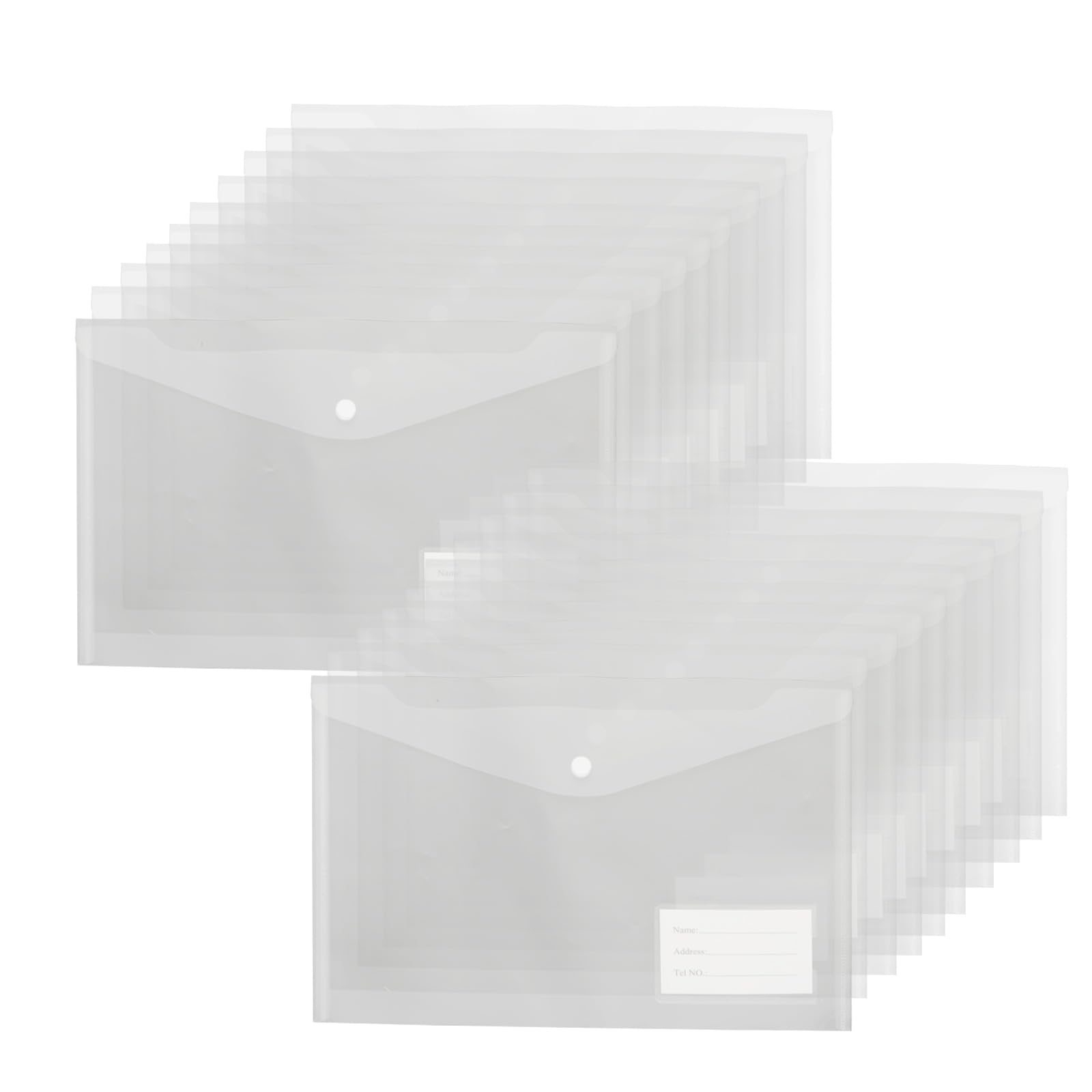 YAYODS A4 Clear Plastic Wallets, 40 Pack Document Folders With Label Pocket and Button Snap for Office and School