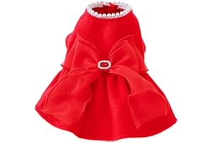 BIECWIAY Red Corduroy Dog Dress Sweater for Small Dogs Girl Set Dog Winter Dress Puppy Clothes Christmas