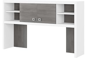BUSH BUSINESS FURNITURE Office by kathy ireland Echo 60 -inch W Desktop Hutch, Pure White/Modern Gray (KI60503-03)