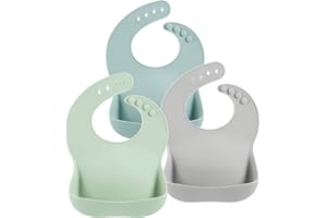 PandaEar 3 Pack Silicone Baby Bibs for Boys Girls| Waterproof Toddler Bibs| Adjustable Unisex Baby Bibs for Eating| BPA Free 