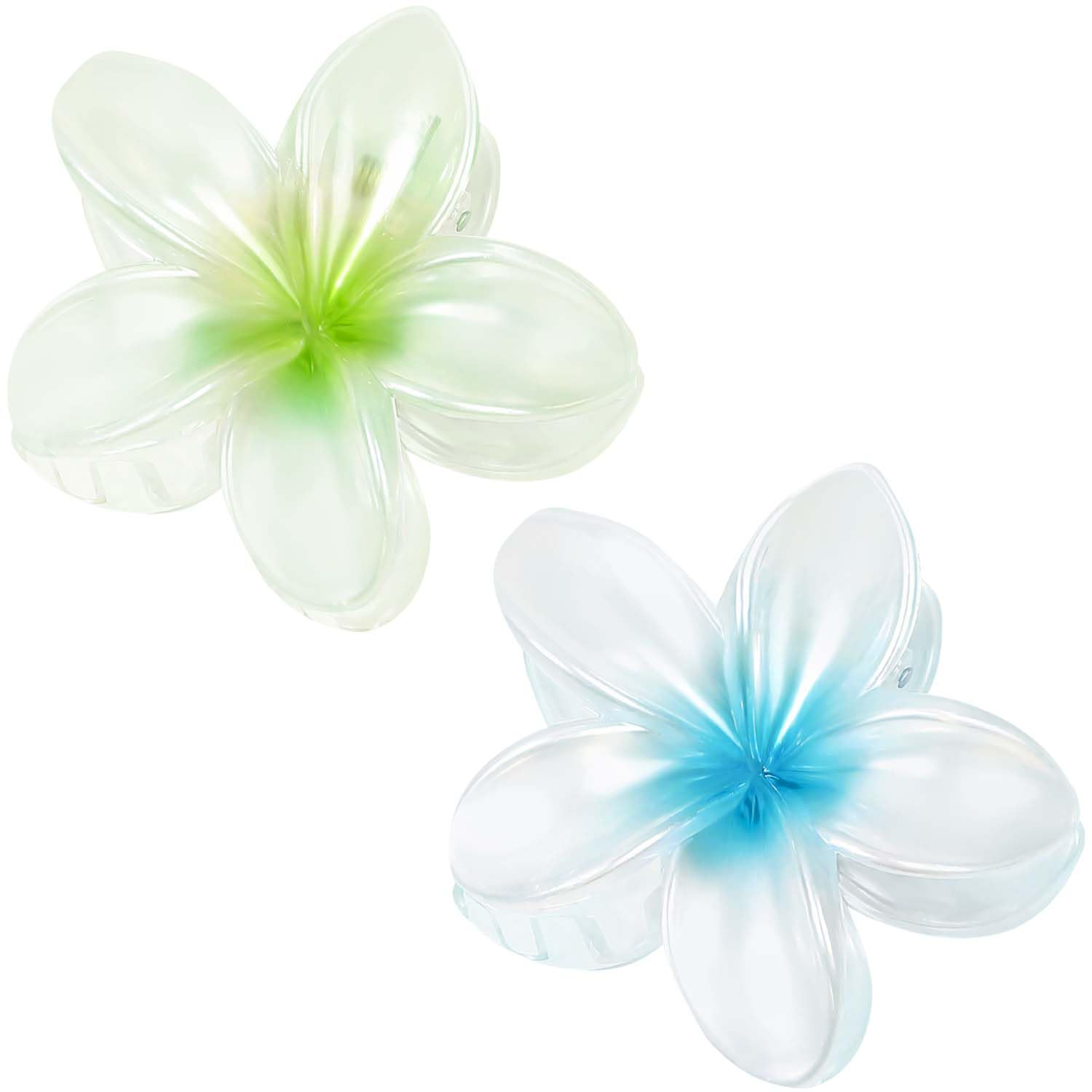 Flower Large Hair Clip, Women's Hair Clips Non-Slip Claws For Women, Girls, Styling Accessories(2Pcs-pearlized green+pearlized blue)