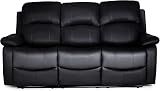 Bravich Black Bonded Leather 3 Seater Reclining Sofa Couch Armrest Footrest view 4