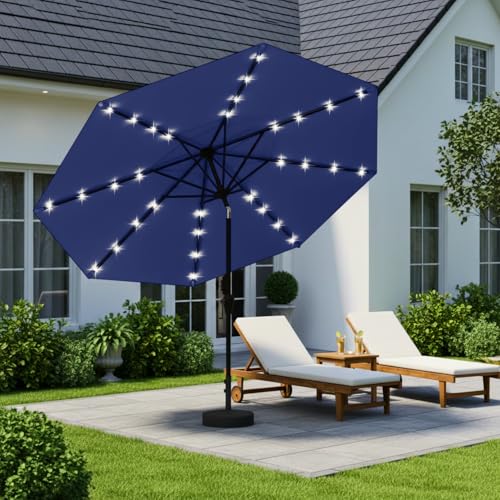 Patio kingdom 9' Solar LED Patio Umbrella with Tilt & Crank | 8 Sturdy Ribs,UV Protection,Outdoor Market Table Umbrella for Deck,Lawn,Pool,Backyard