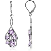Silvershake Natural Birthstone Gemstones White Gold Plated 925 Sterling Silver Cluster Leverback Dangle Earrings Jewelry for Women