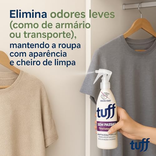 Kit 2 Unidades Tuff Sem Passar – Spray Desamassa Roupas, Perfuma, Neutraliza Odores e Revitaliza Tecidos – 350ml