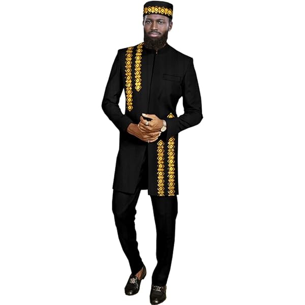 African Men Set Traditional Outfits Embroidery Shirt Pants 2 Piece Set  Bazin Riche Formal Attire Wedding Small Black at Amazon Men's Clothing store