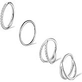 AOzT 4PCS 18G Nose Rings Hoops, Surgical Steel Earrings Tragus Septum Piercing CZ Clicker Ring, Hinged Segment Conch Lip Cartilage Double Hoops 8mm 10mm For Women Men