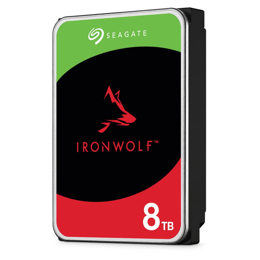 Seagate IronWolf, 8 TB, NAS, Internal Hard Drive, CMR, 3.5 Inch, SATA, 6GB/s, 5,400 RPM, 256MB Cache, for RAID Network Attached Storage, 3 year Rescue Services (ST8000VN004)