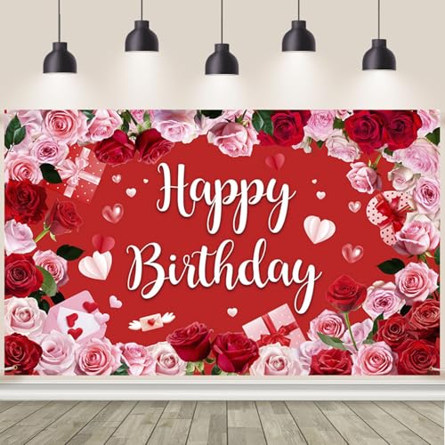 AIBIIN Valentine's Day Backdrop Banner for Birthday Party Decorations, Red Pink Galentines Day Party Supplies with Hearts Design, 70.8 x 43.3 Inch at Amazon
