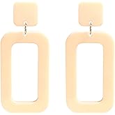 YUNXI 70s Vintage Minimalist Multicolor Acrylic Geometric Square Hollow Drop Dangle Neon Earrings Retro 80s Party Costume Accessory Jewelry for Women With Box