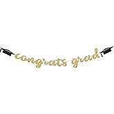 Congrats Grad Banner 2026 – Gold Party Grad Decorations, Pre-Strung Graduation Banner Class of 2026, Congrats Grad Sign for Backdrop, Wall Grad Decor or Graduation Party Supplies