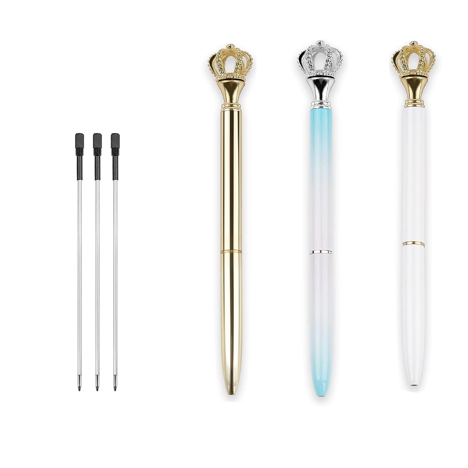 Ballpoint Pens 3 PCS Diamond Crown Top Black Ink Refills Writing Pen Set Office Supplies Stationery Gift Suitable for School Office Home Wedding Decorate (Set 3)