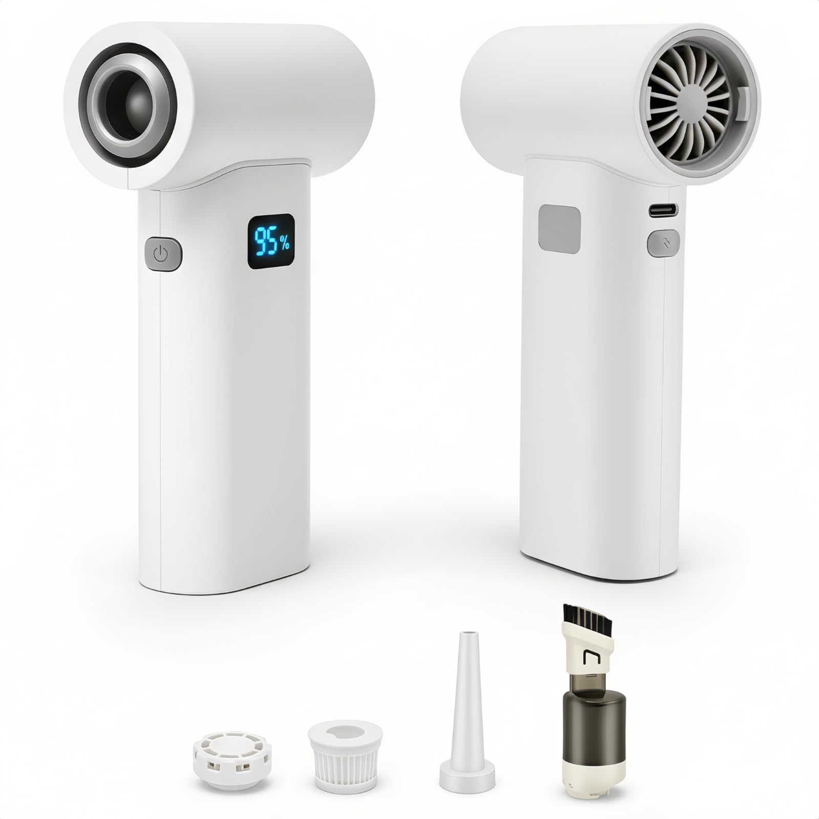 SHOWSUN Portable Handheld Fan, 3-in-1 80,000 RPM Turbo Fan with 6 Speeds, USB-C Rechargeable Battery, Handheld Mini Vacuum and Air Blower for Computer, Keyboard, Travel, Camping, Hiking