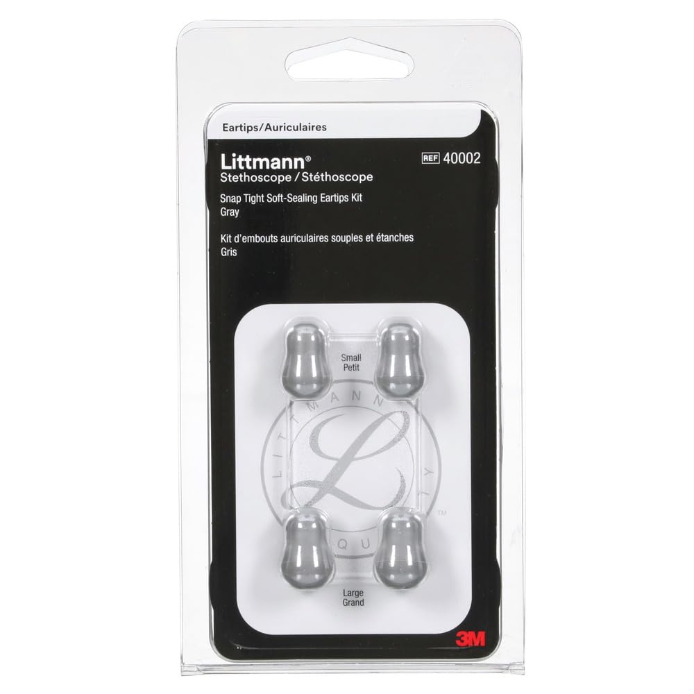 3M Littmann Stethoscope Spare Parts Kit, Snap Tight Soft-Sealing Eartips, Grey, Large and Small, 40002
