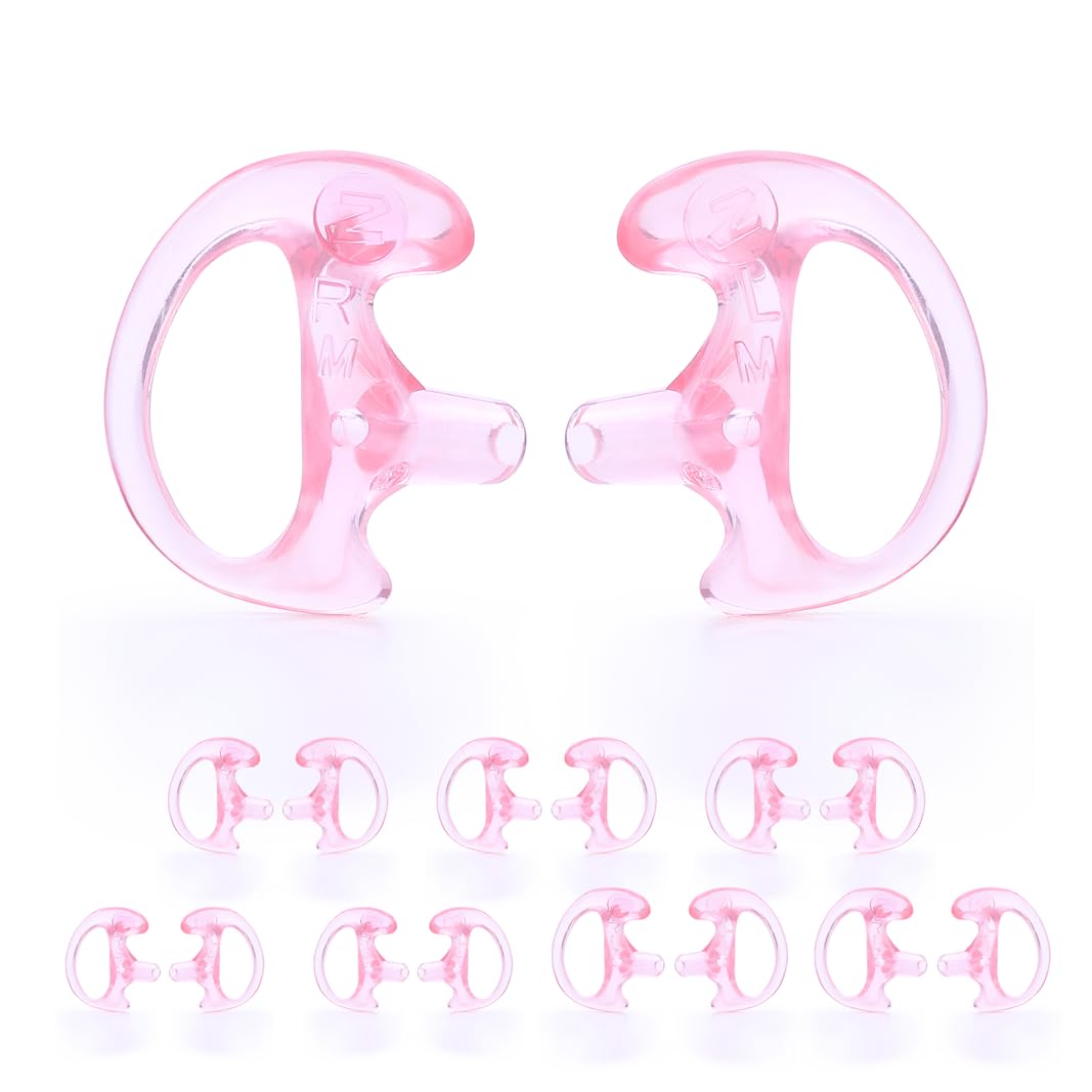 zeadio 8-Pair Pro-Grade Covert Surveillance Earbud, Replacement Ear Insert, Silicon Earmold Earplug for Two-Way Radio Earpiece Audio Coil Tube, Compatible with Motorola/Kenwood (16pcs, Pink)