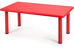 ReunionG Rectangular Kids Activity Table, Kids Play Table, Portable Plastic Table with Foot Mats, Children Activity Table for School Home Play Reading Dining, Kids Furniture for Boys Girl (Red)