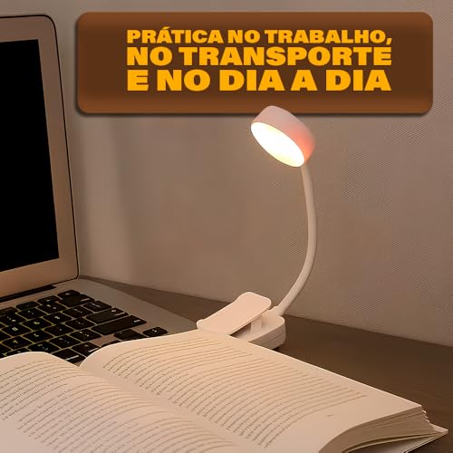 Luz de Leitura Para Livro LED Luminária de Livros - Quente Neutra Fria - Nível de Iluminação Ajustável - Ideal para Estudar ou Ler a Noite