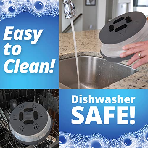 Hover Cover Collapsible Magnetic Splatter Cover, 10-Inch Clear BPA-Free Food Lid Vented Plate Guard with Steam Vents, Anti-Splash Microwave Lid, Dishwasher Safe Space-Saving Magnetic Storage, Charcoal