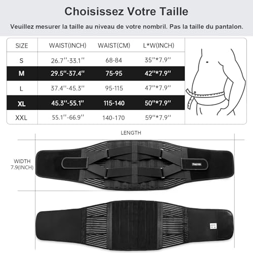 FREETOO Lumbar Support Belt, Lumbar Support and Back Pain Relief, 4 Springs, Double Adjustable Strap for Men and Women, XL, Black