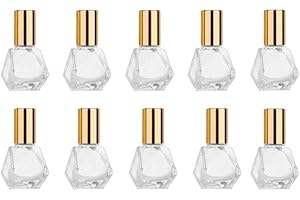 ConStore 10 PCS Mini Portable Polygonal Clear Glass Roller Bottle,8ml/0.27oz DIY Travel Essential Oil Roll On Bottle with Stainless Steel Ball Gold Cap