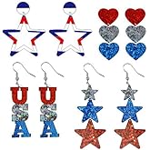 4 Pairs 4th of July Earrings for Women Independence Day Earrings Patriotic Star Earrings