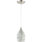Glassland Pendant Lighting, 1 Light Mini Pendant Light in Brushed Nickel with Gray Glass Shade, ETL Listed.