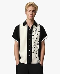 Gwnnb Music Bowling Shirts for Men Music Note Print