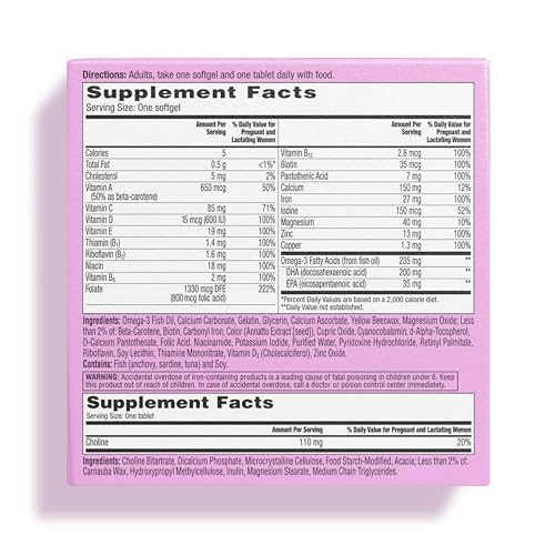 ONE A DAY PRENATAL ADVANCED- PRENATAL VITAMINS WITH FOLIC ACID, CHOLINE, DHA & IRON, PREGNANCY VITAMINS FOR WOMEN TO SUPPORT BABY’S DEVELOPMENT, 60+60 CT (120 TOTAL SET) (PACKAGING MAY VARY)