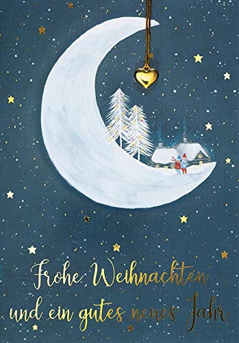 Perleberg Classic Christmas Card with Envelope in Gold – High-Quality Christmas Postcard with Lovingly Designed Moon Motif – Card Christmas for Beautiful Christmas Greetings – Greeting Card
