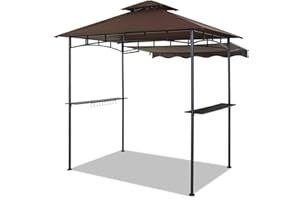 CHARMELEON Double Tiered Grill Gazebo 8X 5, Outdoor BBQ Patio Canopy Tent with Stretchable Side Awning (Brown)