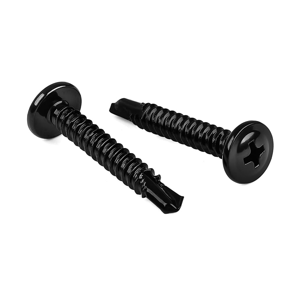 Photo 1 of #8 x 1 Truss Head Fast Self Drilling Sheet Metal Screws, (1/2" to 2" Length), Stainless Steel 410, Black Oxide, 100 PCS