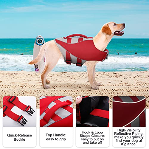 Kuoser Dog Life Jacket, Adjustable Dog Life Vest with Reflective Piping