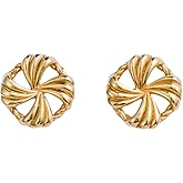 epicAqua 14K Gold Plated Sterling Silver Stud Earrings for Women, Vintage Button-Inspired Design with Rich Gold Tone, Classy Timeless Look, Hypoallergenic Jewelry Gift