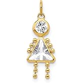 Solid 14k Yellow Gold April Girl Simulated Birthstone Pendant Charm (10mm x 20mm)