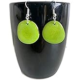 Tagua earrings in lime green, light weight tagua nut dangle earrings TAG272, organic fashion jewelry